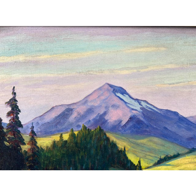 " Sunlit Mountains" Majestic Mount Jefferson and Mount Hood Oregon 1930s by Andrew Dobos For Sale In Monterey, CA - Image 6 of 9