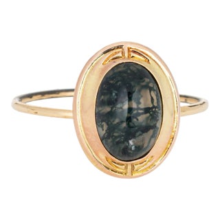 Antique Victorian Moss Agate Conversion 14k Yellow Gold Ring Size 8.5 For Sale