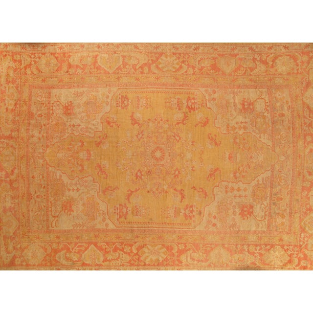 Late 19th Century Antique Turkish Oushak Carpet, Handmade Oriental Rug, Gold, Taupe, Shrimp Coral For Sale - Image 5 of 11