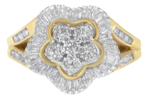 10KT Yellow Gold Round and Baguette Cut Diamond Ballerina Ring (1 cttw, I-J Color, SI1-SI2 Clarity)