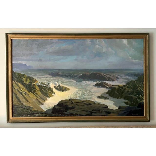 Beautiful large vintage Seascape oil painting on canvas. In original wood frame. Signed Lockwood to the lower right....