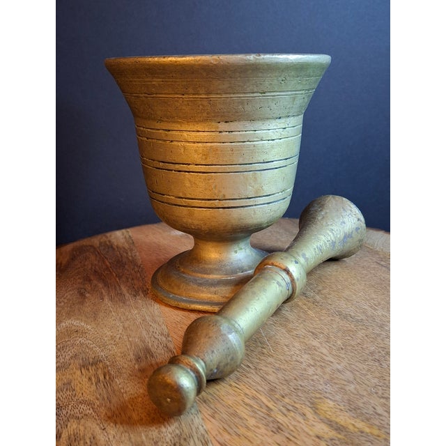 Metal 18th Century Heavy Cast Brass Lathe-Turned Mortar and Pestle For Sale - Image 7 of 15