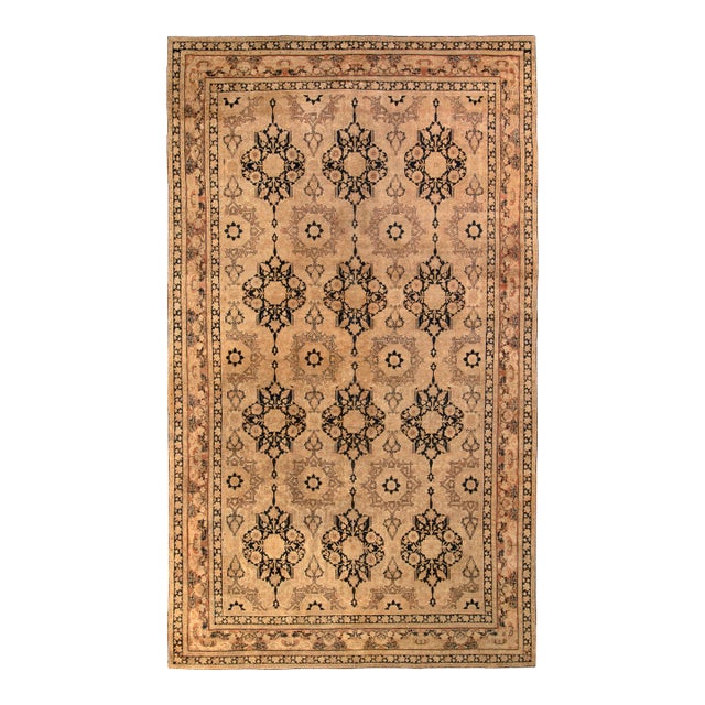 Antique Kerman Lavar Persian Rug in Black and Beige-Brown Floral Pattern For Sale