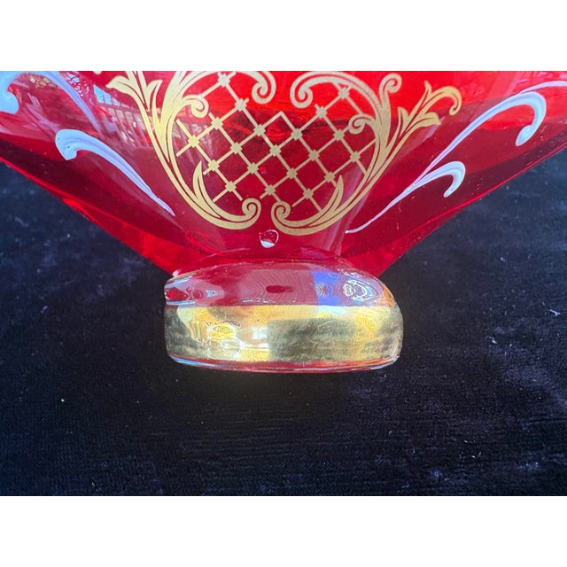 Red Vintage Murano Red Art Glass Venetian Gondola Ashtray With Gold & White Detailing For Sale - Image 8 of 10