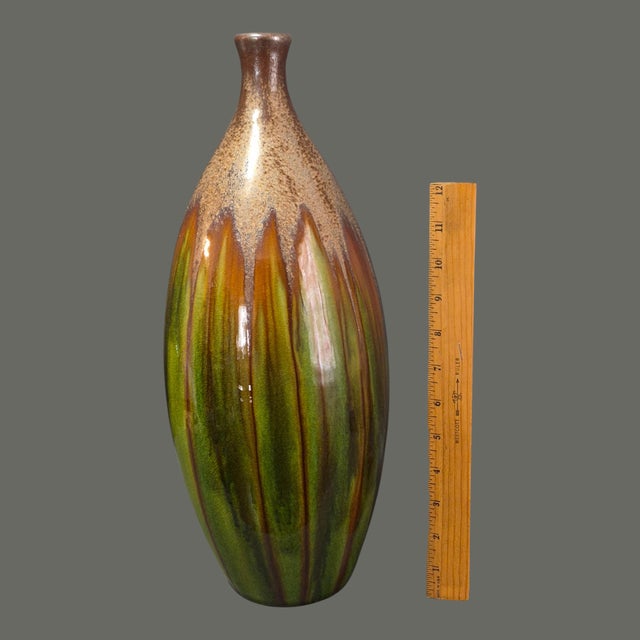 Late 20th Century Mid-Century-Modern Earth Tone Glazed Pottery 16'' High Vase For Sale - Image 5 of 8