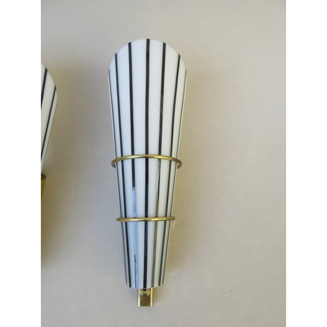 Italian Black and White Striped Enamel Glass and Brass Sconces, 1950s, Set of 4 For Sale - Image 11 of 18