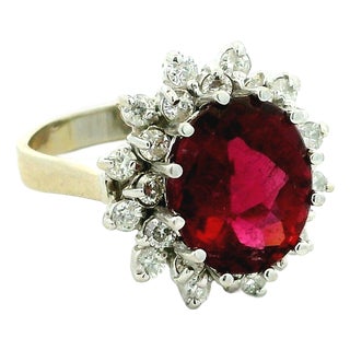 Vintage Pink Tourmaline Diamond Cluster Ring 14k White Gold 4.65 Ct, Size 8 For Sale