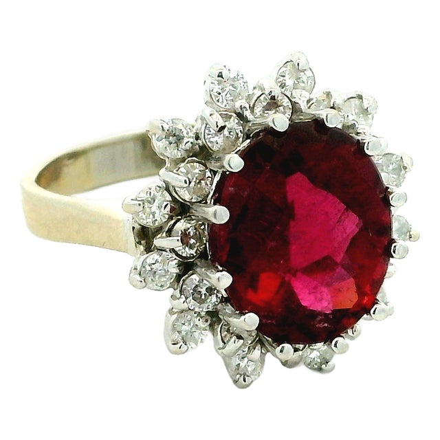 Vintage Pink Tourmaline Diamond Cluster Ring 14k White Gold 4.65 Ct, Size 8 For Sale