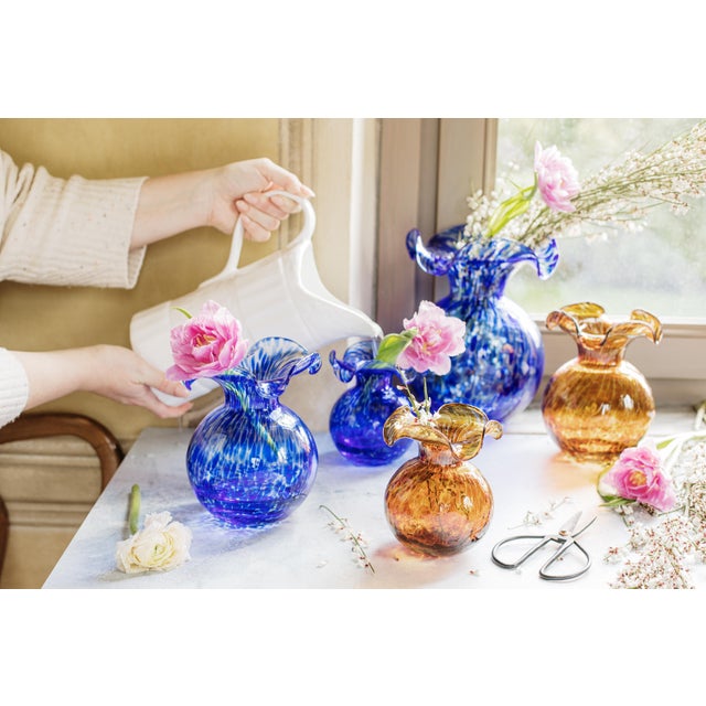 VIETRI VIETRI Hibiscus Glass Cobalt Medium Fluted Vase For Sale - Image 4 of 11