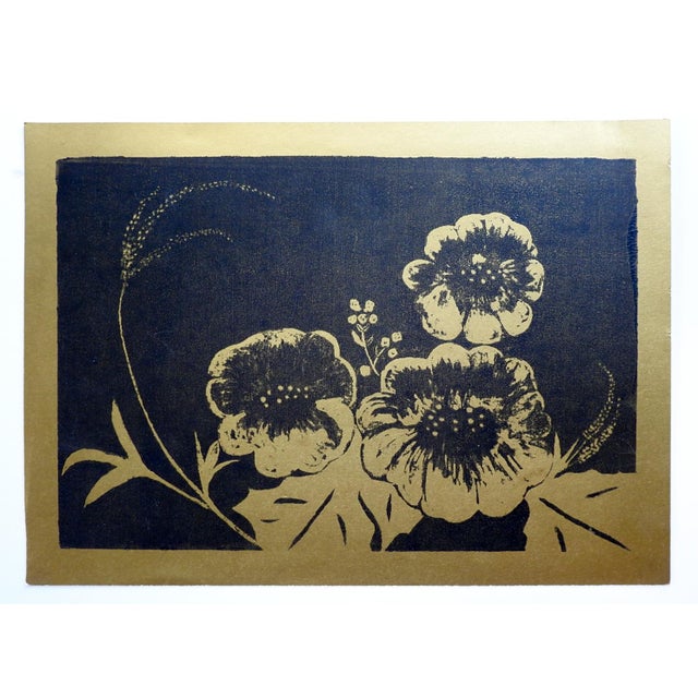 Late 20th century floral serigraph on gold metallic paper. Unsigned, by Marie Offerman (20th C. Texas). Unframed.