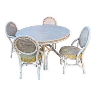 Vintage Kale-Son Rattan Dining Set With Leaf, 1970s Restoration Project For Sale