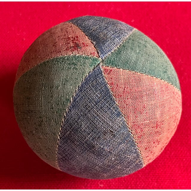 Antique 19th Century American Folk Art Victorian Child's Toy Oil Cloth Harlequin Ball For Sale - Image 15 of 15