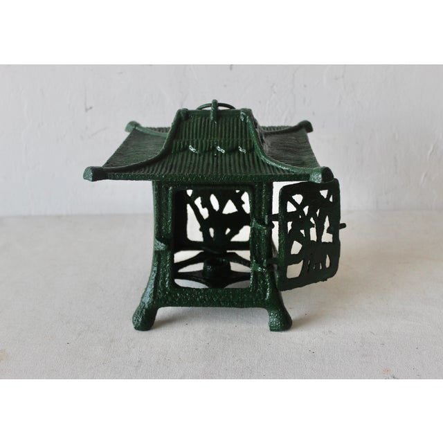 Green 1970s Toro Japanese Iron Hanging Lantern in Green Takaoka For Sale - Image 8 of 9