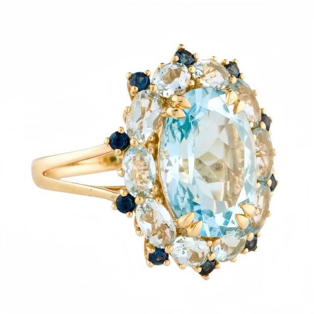 Kai 7.20ct Blue Topaz Aquamarine Sapphire Cocktail Ring in 14k Gold Ring, size 7 For Sale In Los Angeles - Image 6 of 11