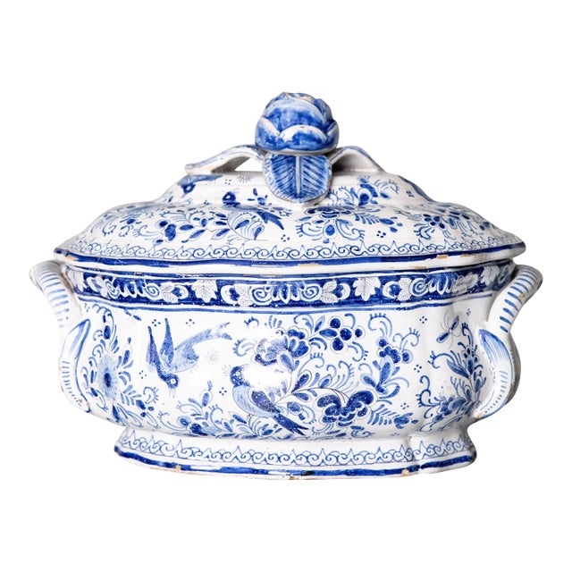 18th Century Antique Dutch Delft Faience Lidded Tureen For Sale