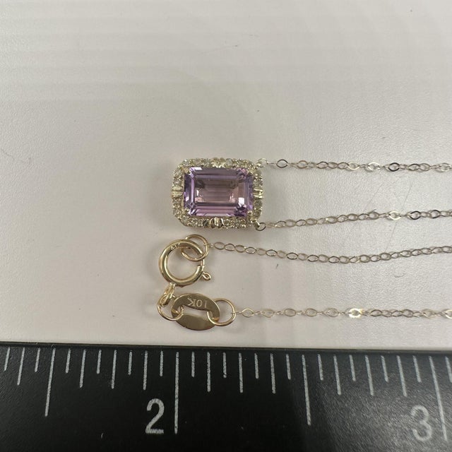 Early 21st Century Amethyst & Diamond Necklace in 10kt Yellow Gold – Emerald Cut, 18.25in, New For Sale - Image 5 of 5