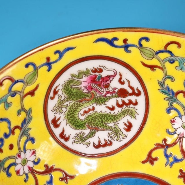 Red Late 19th Century Porcelain Stem Bowl With Dragon and Floral Motif, 430g For Sale - Image 8 of 8