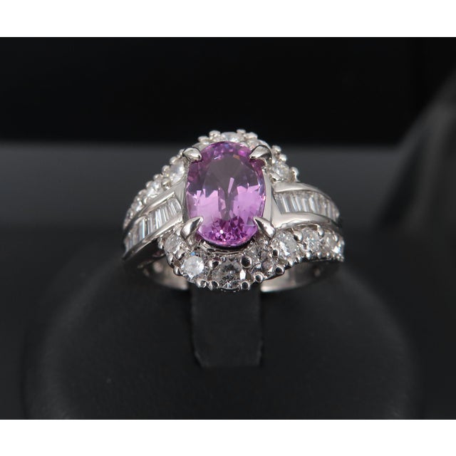 Late 20th Century Late 20th Century 2.02ct Gia Ceylon No Heat Pink Sapphire 1.00ct Diamond Platinum Ring Size 5.25 For Sale - Image 5 of 18
