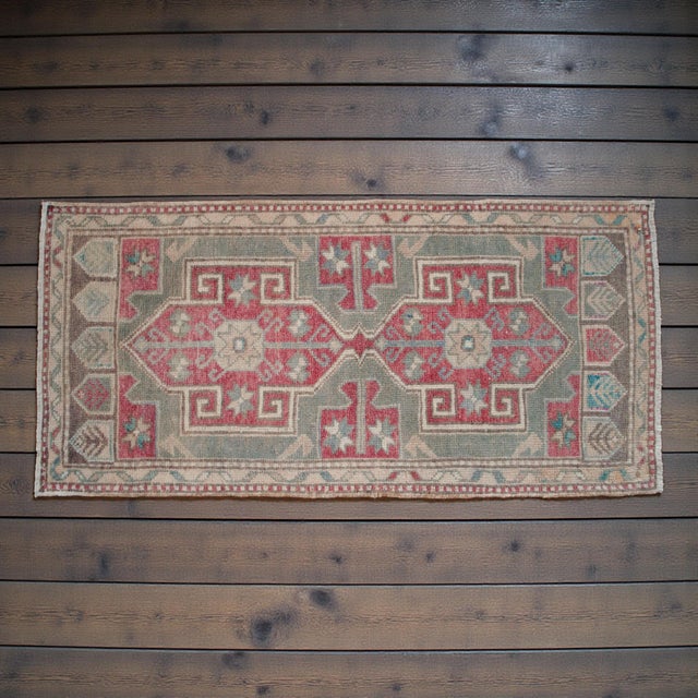 Hollywood Regency 1960s Small Turkish Rug Hand Knotted Entryway Mat Bath Rug Kitchen Decor - 21'' X 45'' For Sale - Image 3 of 11