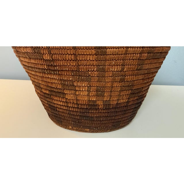 Antique Western Apache Coiled Storage Basket - 12” Hand Woven in the Style of Native American Art For Sale In Portland, ME - Image 6 of 14