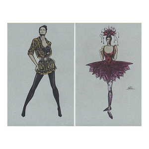 C1990-Set of 2-Versace Theater Dance Costume Fashion Designs, Matted