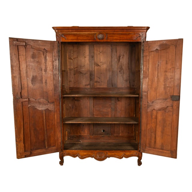 Antique French 18th Century Provincial Carved Cherry Wood Armoire Wardrobe 1780 For Sale - Image 4 of 10