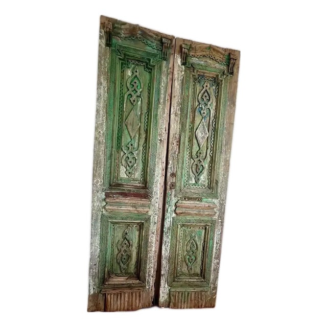 Pair Antique Vintage French European Tall Wood Doors For Sale