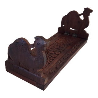 Vintage 1960's Carved Wood Expandable Bookshelf Made in India For Sale
