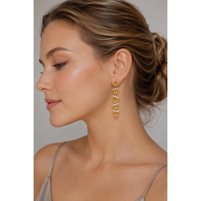 Not Yet Made - Made To Order Modern Geometric Citrine Drop Earrings, Silver, Gold, Pair For Sale - Image 5 of 8