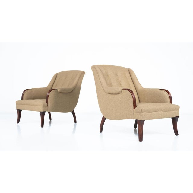 Lounge Chairs in Wood and Upholstery, 1920s, Set of 2 For Sale - Image 3 of 18