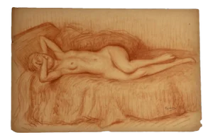 1950s Reclining Nude Woman Covering Her Face Figurative Sketch