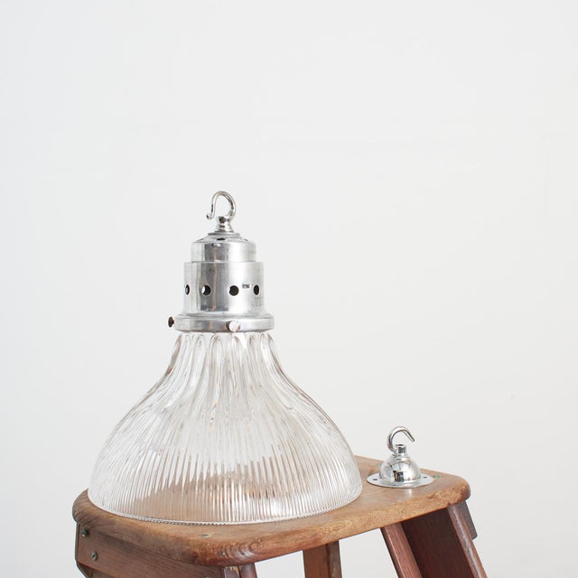 Antique Glass Pendant Light from Holophane, 1950s For Sale - Image 9 of 11