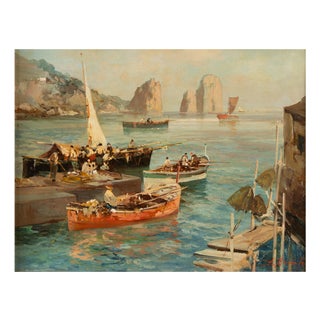 Ezelino Briante, Fishermen and Faraglioni, Oil on Canvas For Sale