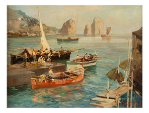Ezelino Briante, Fishermen and Faraglioni, Oil on Canvas
