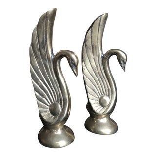Art Deco Rosenthal-Netter Brass Swan Bookends - a Pair For Sale