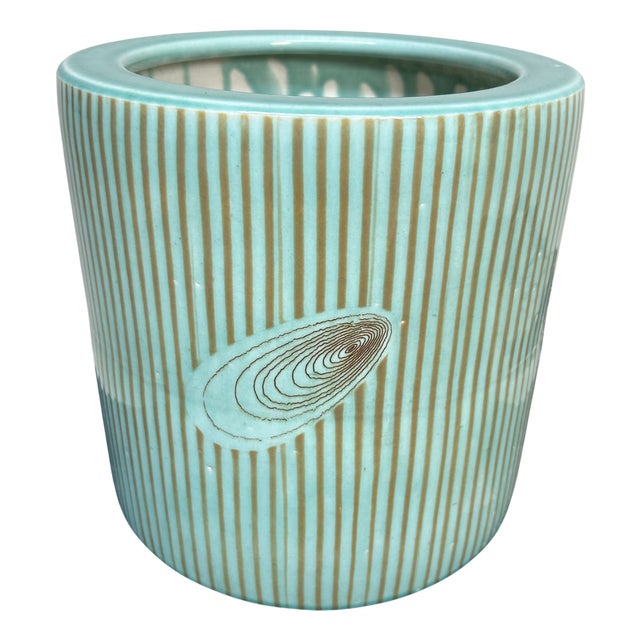 Vintage Turquoise Glazed Ceramic Hibachi Planter, Japan, 1970s For Sale