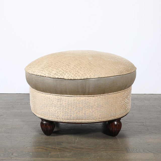 Art Deco Upholstered Ottomans With Walnut Reeded Supports Manner of Ruhlmann For Sale - Image 10 of 13