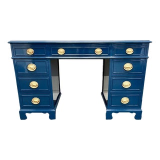 1970s Blue Lacquered Hepplewhite Desk For Sale