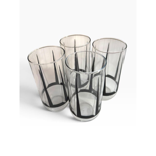 Black Vintage Mid-Century Modern Geometric Highball Glasses Georges Briard Style - Set of 4 For Sale - Image 8 of 10