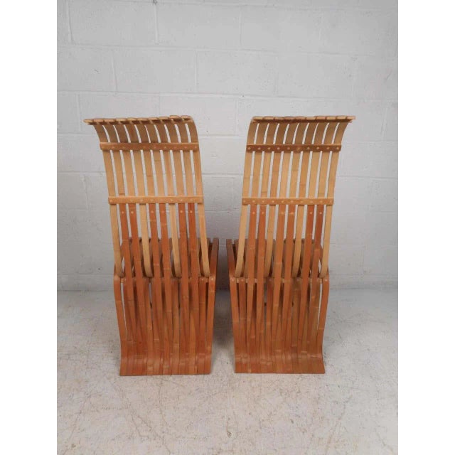 Mid 20th Century Vintage Wood-Slat Chairs - a Pair For Sale - Image 5 of 11