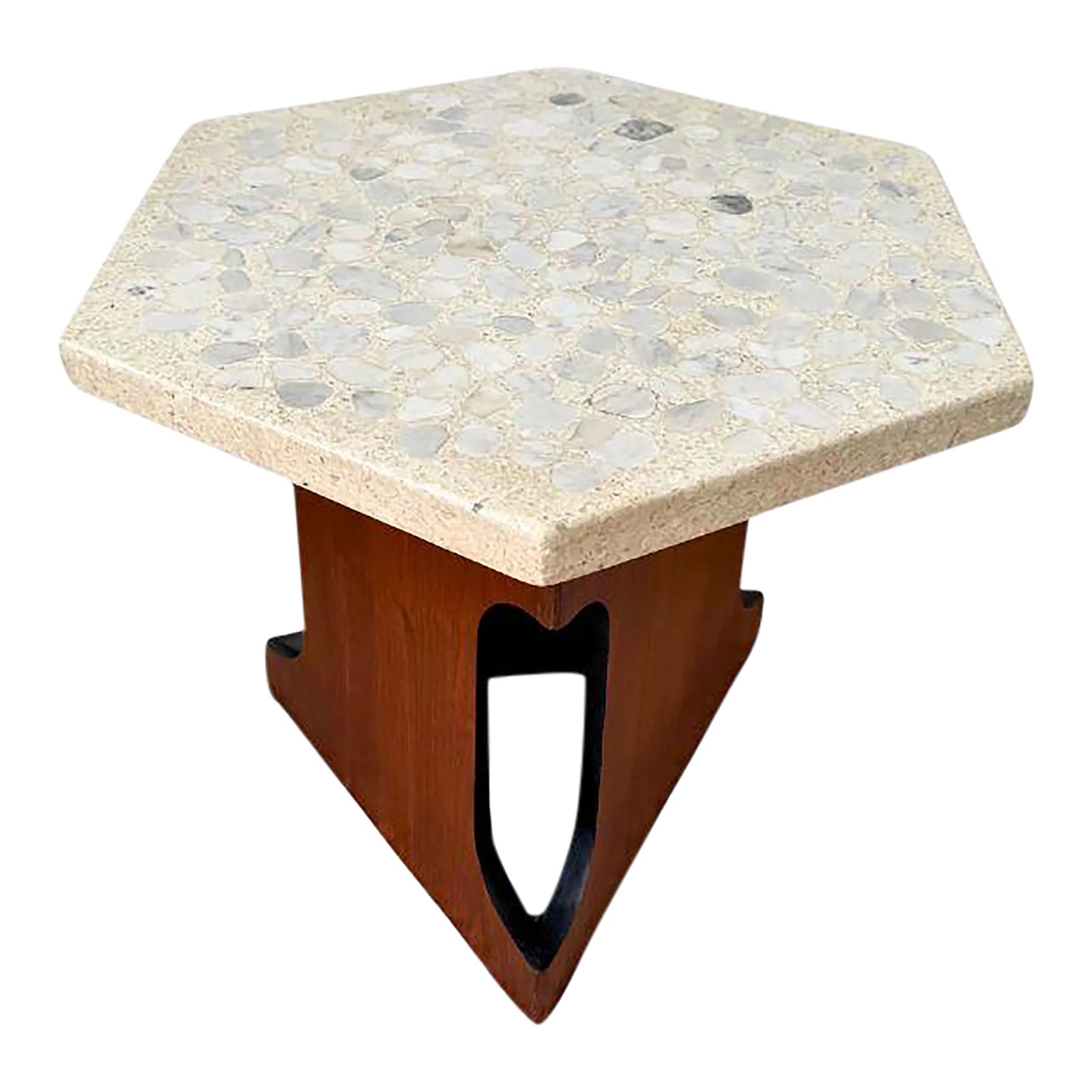 1960s Harvey Probber, Walnut & Terrazzo Hexagon Side Table | Chairish