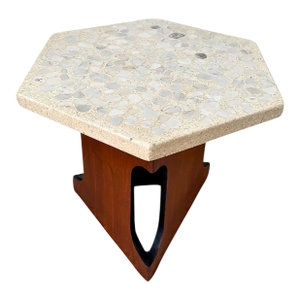 1960s Harvey Probber, Walnut & Terrazzo Hexagon Side Table