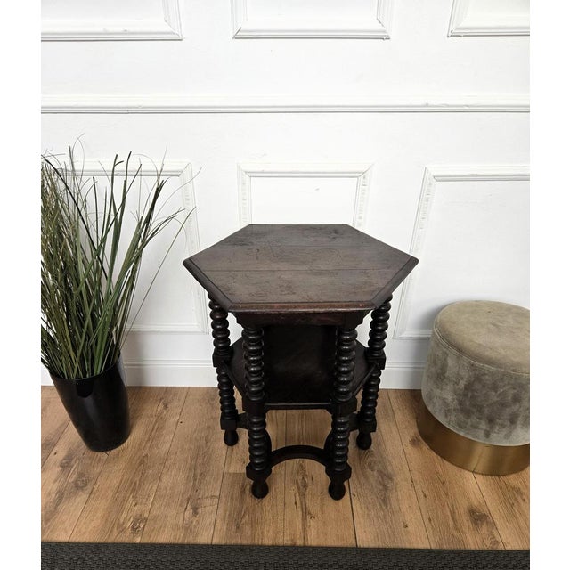 Antique Italian Hexagonal Walnut Side Table, 1890s For Sale - Image 6 of 9