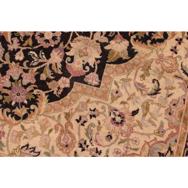 Shabby Chic Medallion 1990's Pak-Persian Black/Taupe Wool Rug - 6'2'' X 9'2'' For Sale In New York - Image 6 of 9
