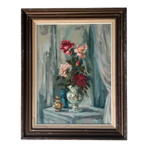 70's Elena Fabiani (Livorno 1937 ) Still Life Oil on Canvas Painting, Framed