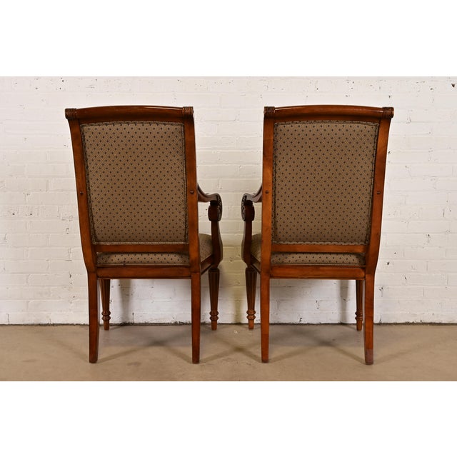 Ethan Allen French Regency Louis XVI Carved Cherry Wood Upholstered Armchairs, Pair For Sale - Image 9 of 11
