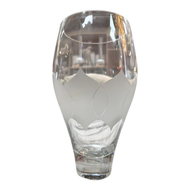 Vintage Etched Crystal Glass Vase For Sale