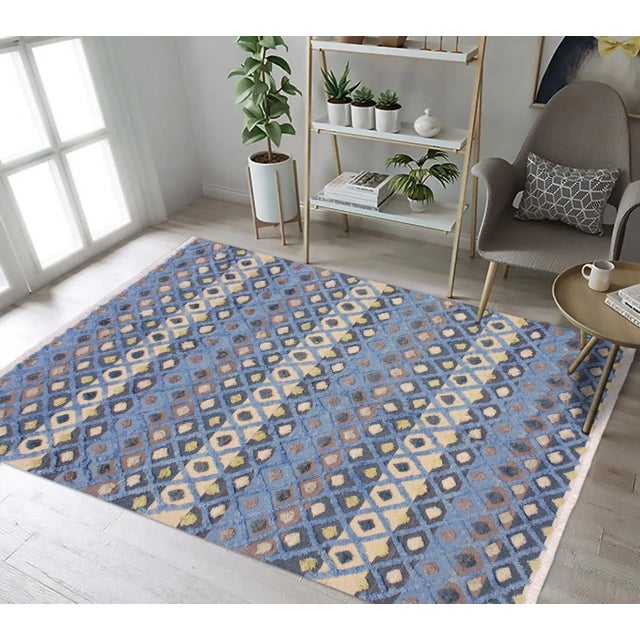 Blue 1990s 1990s Modern Moroccan High-Low Lt. Blue/Ivory Wool Rug - 5'5'' X 7'5'' For Sale - Image 8 of 8