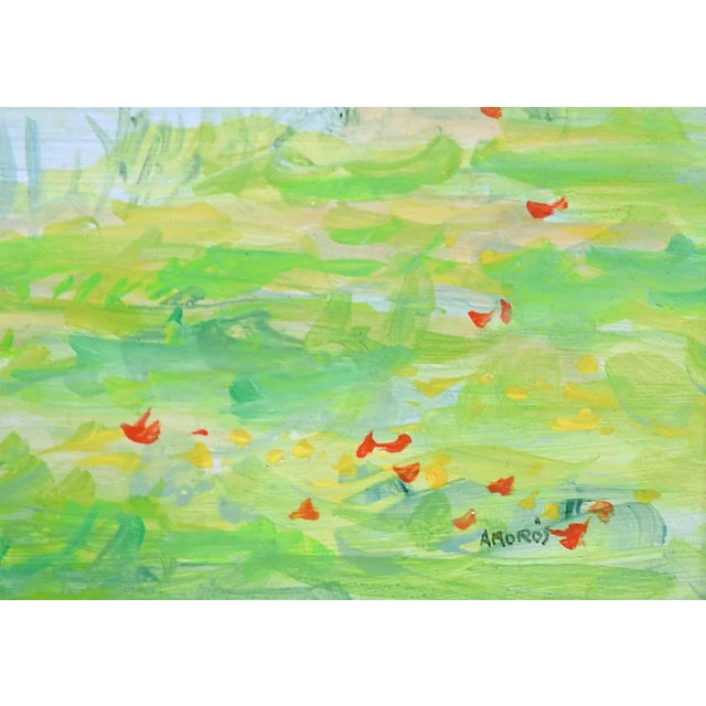 Landscape on Masonite by Miguel Amoros (20th century) France. Signed lower right corner, additional info on verso....