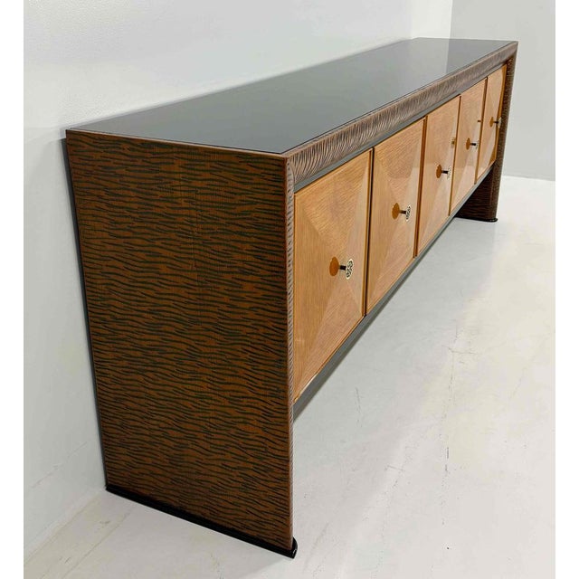 Wood Italian Sideboard with Hand-Carved Oak Sides and Maple Geometric Doors, 1940s For Sale - Image 7 of 16